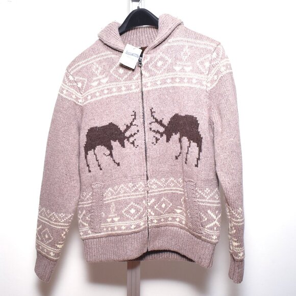 Schott Urban Outfitters Wool Blend Nordic Elk Med Taupe Knit Zip Jacket Size L - Picture 6 of 8